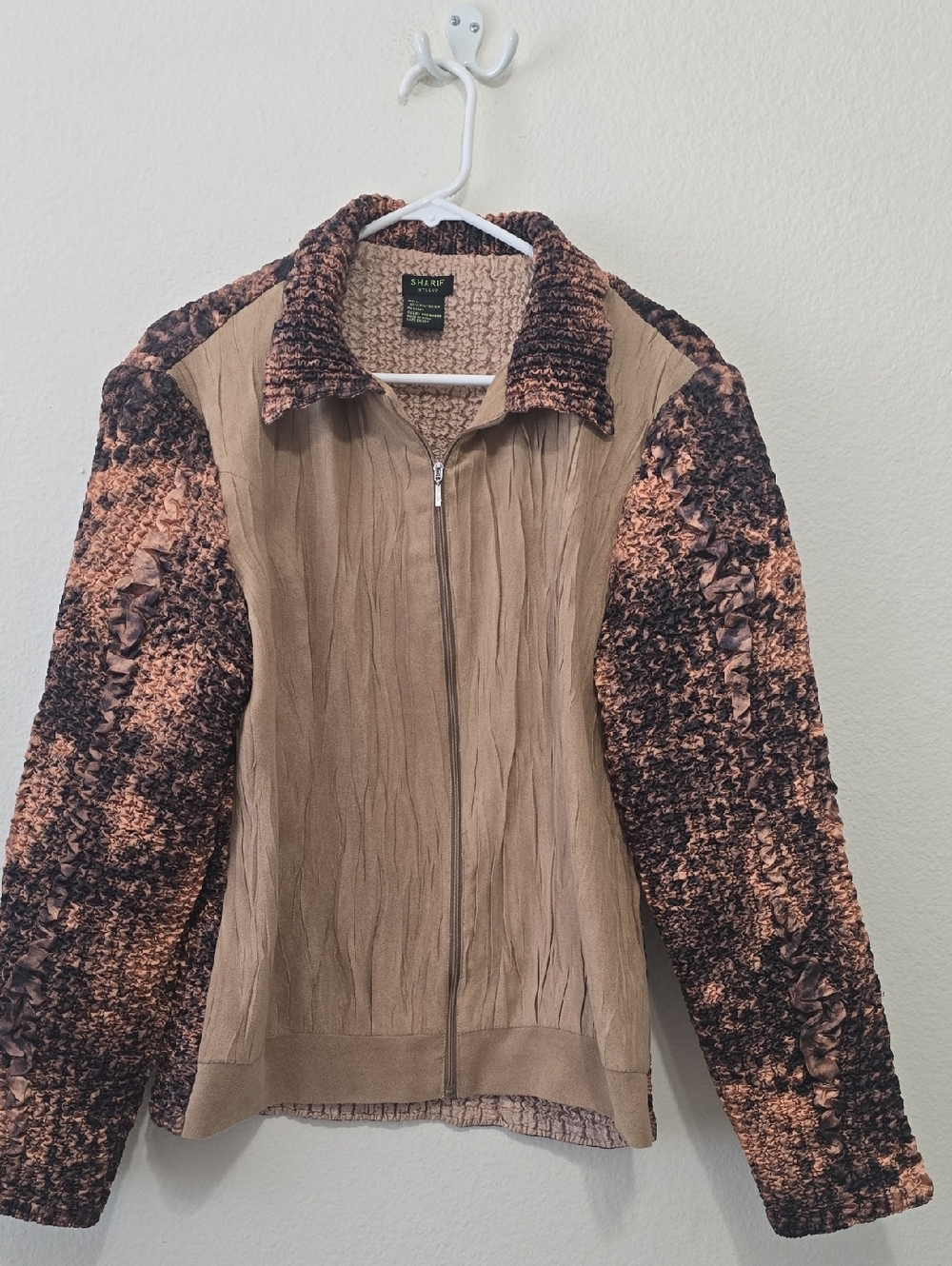 Sharif Tan and Brown‎ Teddy-Texture Zip Jacket M